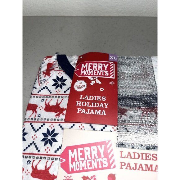 NWT ~ MERRY MOMENTS 2-Piece Pajama Set Women XL  16/18 Moose Snowflake Family - Picture 2 of 10